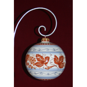 Palla di natale a sfera in ceramica, decoro foglia romagnola