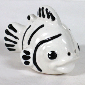 Pesce Nemo bianco metallizzato in ceramica dipinto a mano
