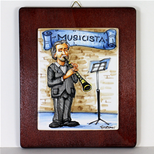 MUSICISTA CLARINETTO -QUADRO CON LASTRA IN CERAMICA FATTA A MANO