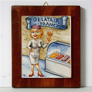 GELATAIA-QUADRO CON MATTONELLA LASTRA IN CERAMICA FATTA A MANO