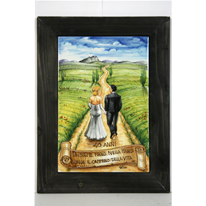 LASTRA IN CERAMICA CON CORNICE ANNIVERSARIO MATRIMONIO QUADRO CON LASTRA MATTONELLA IN CERAMICA DIPINTA A MANO CON MESTIERI IDEA REGALO FUMETTO OGGETTO SIMPATICO PER UFFICIO STUDIO COMPLEMENTO ARREDO