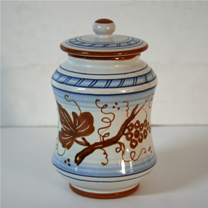 Albarello, vaso cilindro con coperchio  foglia romagnola 