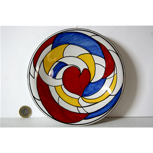 Piatto in ceramica dipinto a mano con decoro moderno stile Mondrian