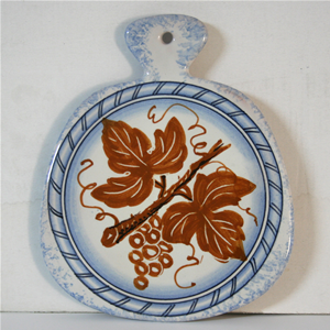 Tagliere sottopentola, foglia romagnola fondo azzurro, in ceramica dipinto a mano