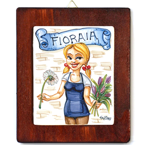 FIORAIA -QUADRO CON MATTONELLA LASTRA IN CERAMICA FATTA A MANO