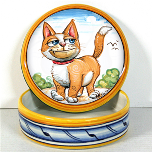 Scatola portagioie gatto rosso in ceramica dipinta a mano 