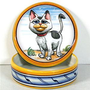 Scatola portagioie gatto bianco macchia in ceramica dipinta a mano 