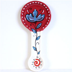  Poggiamestolo moderno rosso fiore bianco e azzurro in ceramica dipinto a mano