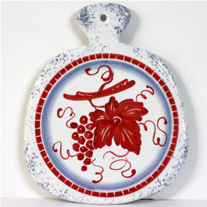Tagliere sottopentola, foglia romagnola fondo rosso, in ceramica dipinto a mano
