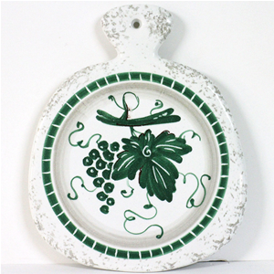 Tagliere sottopentola, foglia romagnola verde , in ceramica dipinto a mano