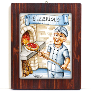 PIZZAIOLO - QUADRO CON MATTONELLA LASTRA IN CERAMICA FATTA A MANO