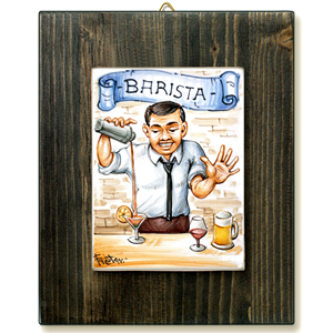 BARISTA-quadro mattonella ceramica mestieri caricatura collezione idea regalo scherzo