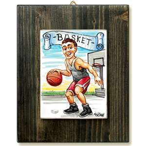 BASKET-quadro mattonella ceramica mestieri caricatura collezione idea regalo scherzo