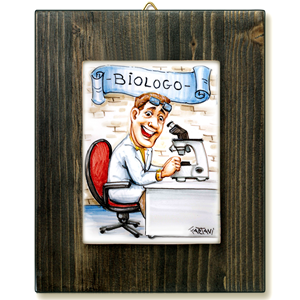 BiIOLOGO-quadro mattonella ceramica mestieri caricatura collezione idea regalo scherzo