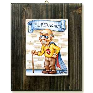 SUPERNONNO-quadro mattonella ceramica mestieri caricatura collezione idea regalo scherzo