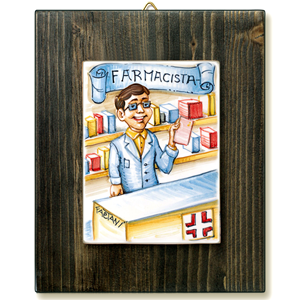 FARMACISTA-quadro mattonella ceramica mestieri caricatura collezione idea regalo scherzo
