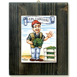COLTIVATORE-quadro mattonella ceramica mestieri caricatura collezione idea regalo scherzo