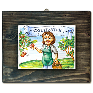 COLTIVATRICE-quadro mattonella ceramica mestieri caricatura collezione idea regalo scherzo