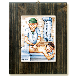 FISIOTERAPISTA-quadro mattonella ceramica mestieri caricatura collezione idea regalo scherzo