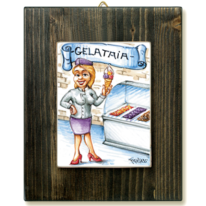 GELATAIA-quadro mattonella ceramica mestieri caricatura collezione idea regalo scherzo