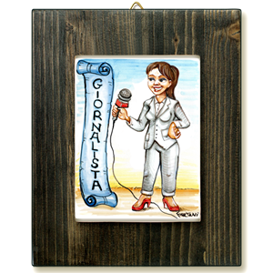 GIORNALISTA D-quadro mattonella ceramica mestieri caricatura collezione idea regalo scherzo