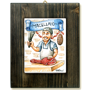 MACELLAIO-quadro mattonella ceramica mestieri caricatura collezione idea regalo scherzo