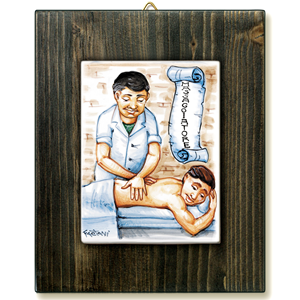 MASSAGGIATORE-quadro mattonella ceramica mestieri caricatura collezione idea regalo scherzo