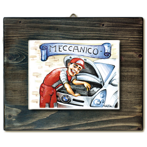 MECCANICO-quadro mattonella ceramica mestieri caricatura collezione idea regalo scherzo