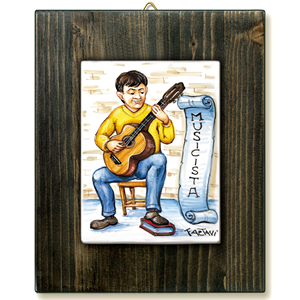 MUSICISTA-quadro mattonella ceramica mestieri caricatura collezione idea regalo scherzo