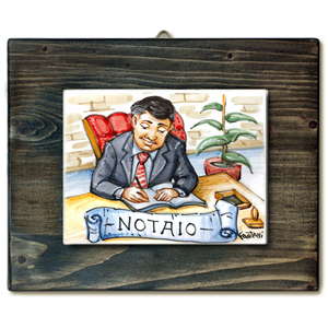 NOTAIO-quadro mattonella ceramica mestieri caricatura collezione idea regalo scherzo