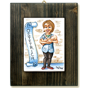 OSTETRICA-quadro mattonella ceramica mestieri caricatura collezione idea regalo scherzo