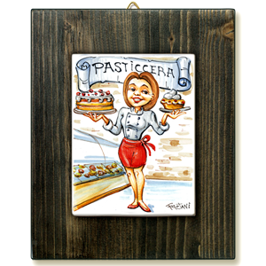 PASTICCERA-quadro mattonella ceramica mestieri caricatura collezione idea regalo scherzo