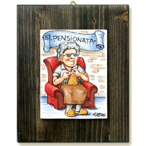 PENSIONATA-quadro mattonella ceramica mestieri caricatura collezione idea regalo scherzo