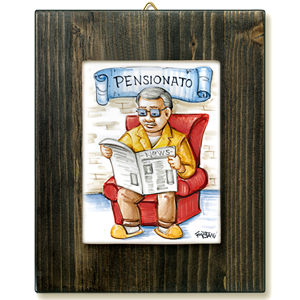 PENSIONATO-quadro mattonella ceramica mestieri caricatura collezione idea regalo scherzo