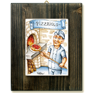 PIZZAIOLO-quadro mattonella ceramica mestieri caricatura collezione idea regalo scherzo