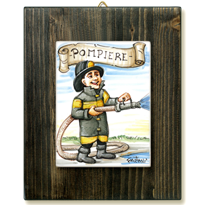 POMPIERE-quadro mattonella ceramica mestieri caricatura collezione idea regalo scherzo