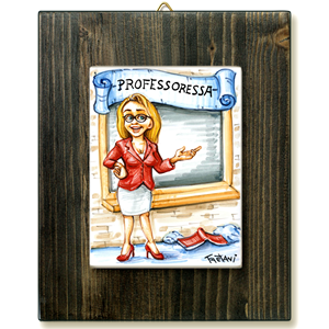 PROFESSORESSA-quadro mattonella ceramica mestieri caricatura collezione idea regalo scherzo