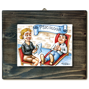 PSICOLOGA-quadro mattonella ceramica mestieri caricatura collezione idea regalo scherzo