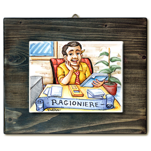 RAGIONIERE-quadro mattonella ceramica mestieri caricatura collezione idea regalo scherzo