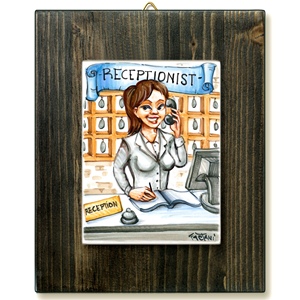 RECEPTIONIST-quadro mattonella ceramica mestieri caricatura collezione idea regalo scherzo