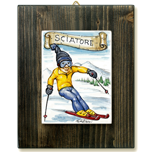 SCIATORE-quadro mattonella ceramica mestieri caricatura collezione idea regalo scherzo