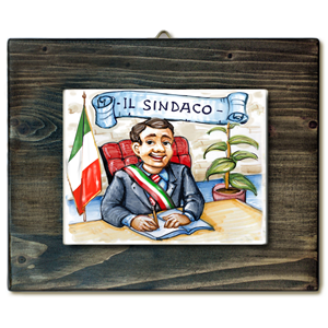 SINDACO-quadro mattonella ceramica mestieri caricatura collezione idea regalo scherzo