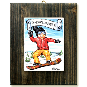 SNOWBOARDER-quadro mattonella ceramica mestieri caricatura collezione idea regalo scherzo