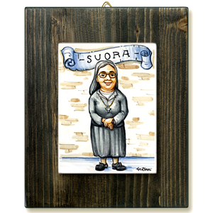 SUORA-quadro mattonella ceramica mestieri caricatura collezione idea regalo scherzo