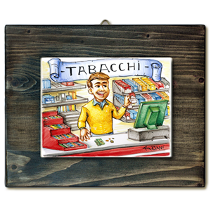 TABACCHI-quadro mattonella ceramica mestieri caricatura collezione idea regalo scherzo
