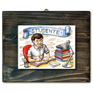 STUDENTE-quadro mattonella ceramica mestieri caricatura collezione idea regalo scherzo