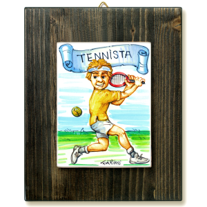 TENNISTA -quadro mattonella ceramica mestieri caricatura collezione idea regalo scherzo