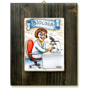 BiIOLOGA-quadro mattonella ceramica mestieri caricatura collezione idea regalo scherzo