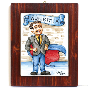 SUPER PAPA'- QUADRO LASTRA MATTONELLA IN CERAMICA FATTO A MANO